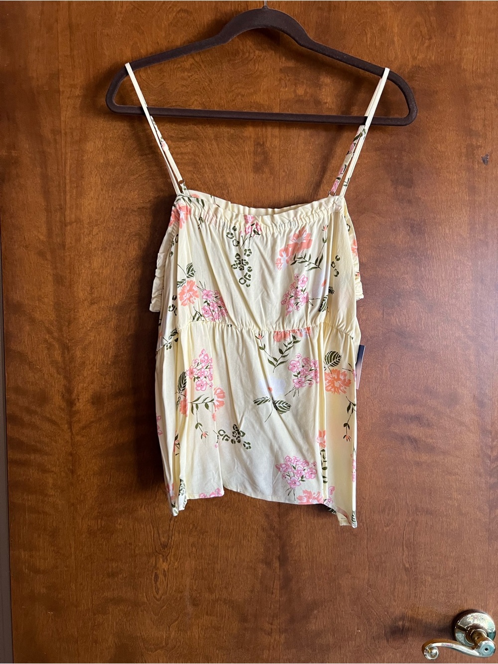 Abound Yellow Floral Spaghetti Strap Camisole with Pink Blossoms